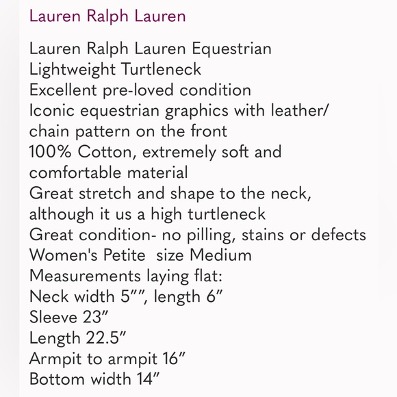 Lauren Ralph Lauren Horse Bit Equestrian Cotton Turtleneck Sweater NWT- Sz M - Picture 12 of 12